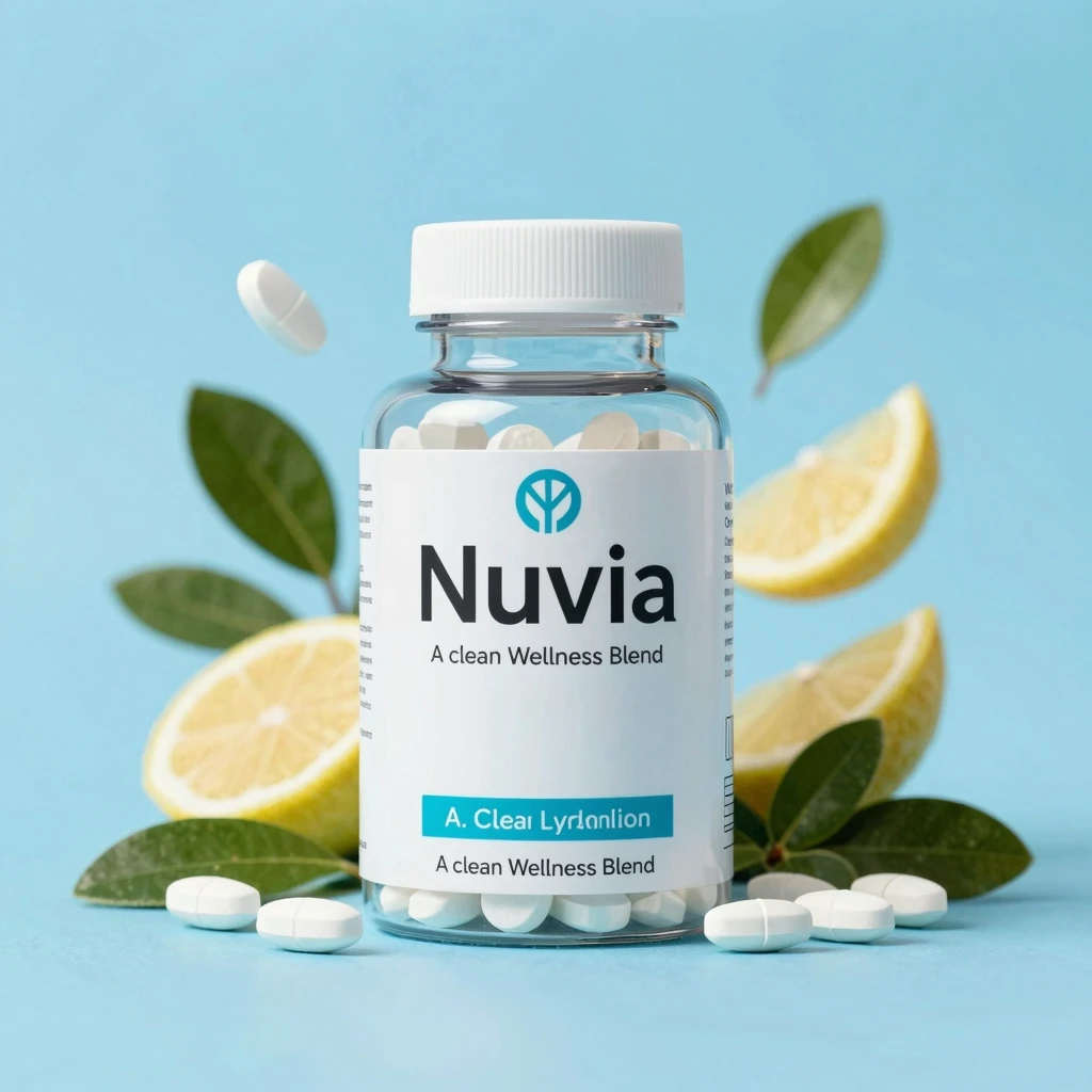 Illustrated Nuvia daily blend bottle with soft gradient labeling